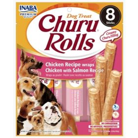 Inaba Churu Rolls Dog Treat Chicken Recipe wraps with Salmon Recipe - 8 count