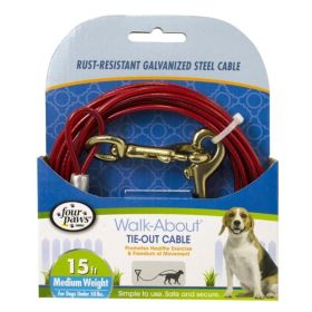 Walk-About Tie-Out Cable Medium Weight for Dogs up to 50 lbs - 15' Long