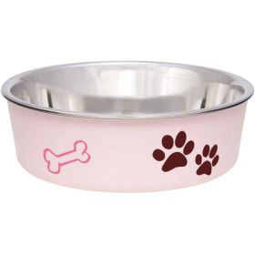 Loving Pets Stainless Steel & Light Pink Dish with Rubber Base - Sm