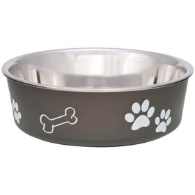 Loving Pets Stainless Steel & Espresso Dish with Rubber Base - Small - 5.5" Dia