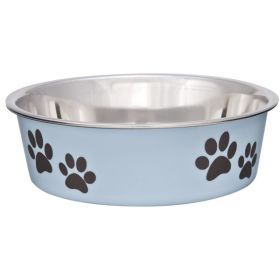 Stainless Steel & Light Blue Dish with Rubber Base - Small - 5.5" Diameter