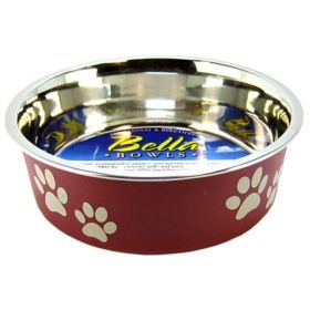 Stainless Steel & Merlot Dish with Rubber Base - Small - 5.5" Diameter