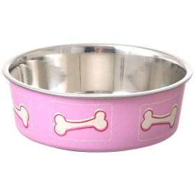 Stainless Steel & Pink Bowl with Rubber Base - Small - 1.25 Cups (5.5"D x 2"H)