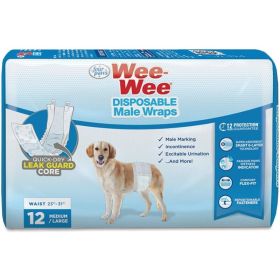 Disposable Male Dog Wraps - Medium/Large - 12 Pack - (Fits Waists 15"-29.5")