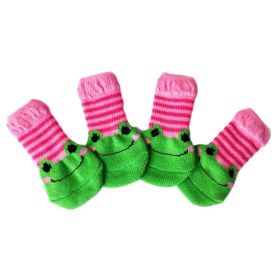 4 Pcs Dog Knitted Socks Cute Pink Green Frog Foot Covers Scratch Dirt Resistant