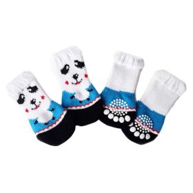 4 Pcs Indoor Cats Dogs Knitted Socks Blue Panda Dog Paw Protection Foot Covers