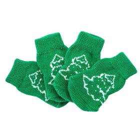 4 Pcs Green Christmas Tree Dog Knitted Pet Socks Cartoon Cute Poodle Teddy Socks