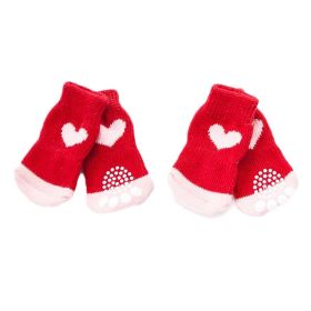 4 Pcs Red Hearts Dog Knitted Pet Socks Cartoon Cute Puppy Socks