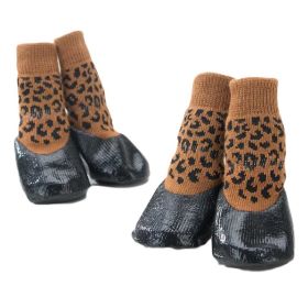 4 Pcs Leopard Print Dog Knitted Socks Pet Socks Dog Waterproof Coated Socks