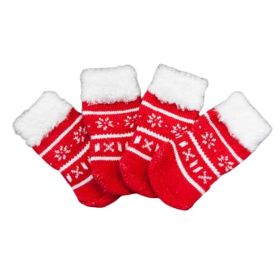 4 Pcs Dog Knitted Pet Socks Cartoon Cute Red Christmas Puppy Cat Socks Dog