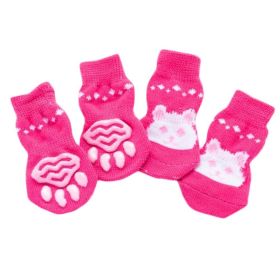 4 Pcs Indoor Dog Knitted Socks Pink Rabbit Pattern Paw Protection Foot Covers