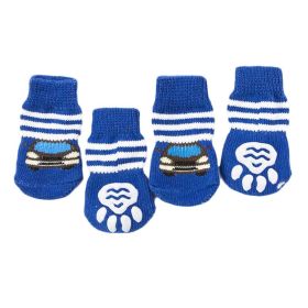 4 Pcs Blue Cars Knitted Dogs Socks Cute Dog Paw Protection for Puppy Indoor Wear