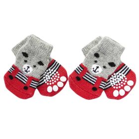 4 Pcs Red Bear Knitted Dogs Socks Dog Paw Protection for Puppy Indoor Wear