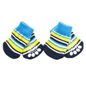 4Pcs Blue Yellow Striped Knitted Socks Dog Paw Protection for Puppy Indoor Wear