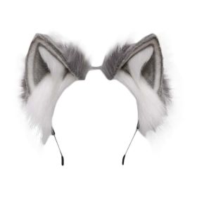 Grey Plush Cat Ears Hairband Cosplay Fluffy Dog Fox Animal Ears