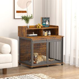 Furniture type dog cage iron frame door with cabinet, top can be opened and closed.