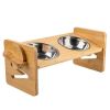 Bamboo Double Dog Raised Bowls 15 Degree Tilt Elevated Dog Bowls