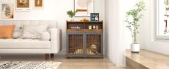 Furniture type dog cage iron frame door with cabinet, top can be opened and closed.