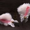 White Animal Faux Fur Cat Ears Headband with Bell Bowknot Cute Fox Dog Ears