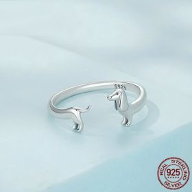 S925 Silver Sausage Dog Ear Stud And Ring Jewelry Set Cute Animal Argent  Ring (Color: Ring, Purity: S925)