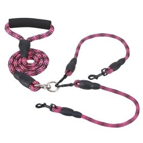 Double Dogs Leash No-Tangle Dogs Lead Reflective Dogs Walking Leash w/ Swivel (Color: RoseRed)