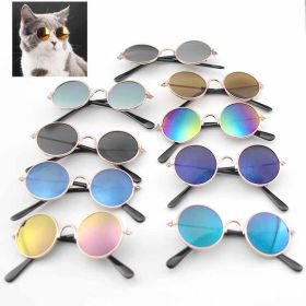 Pet Products Lovely Vintage Round Cat Sunglasses Reflection Eye wear glasses (Color: Blue)