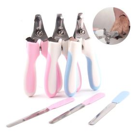 2Pcs/set Pet Grooming Tools SS Nail Clippers Dogs Scissor Grooming Grinder (Color: Blue)