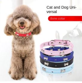 Pet bones pet collar PU dog collar adjustable cat collar pet jewelry (Color: Sky Blue, size: 2.0*45cm)