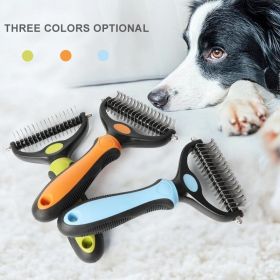 Professional Pet Deshedding Brush 2 Sided Dematting Dog Comb Cat Brush Rake (Color: Orange, size: S)