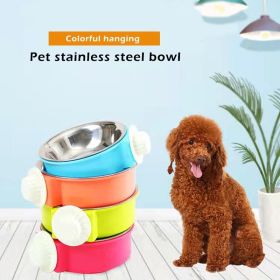 Pet Stainless Steel Bowl Hanging Cage Type  Food Drinking Water Feeder (Color: pink, size: 17cm)