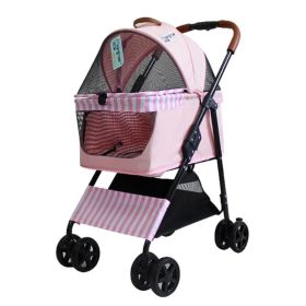 Portable Pet Stroller Dog Travel Cart Pram Shockproof Detachable Strolling Cart (Color: pink)