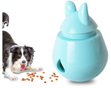 Pet Tumbler Food Leaking Toy Dog Interactive Puzzle Toy Bite Resistant Iq (Color: Blue)