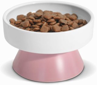 Ceramic Raised Food Bowls, Elevated Pet Dish Feeder for Dog Kitty Puppy Pets Bowl, Tower Shaped Ceramic (Color: pink)