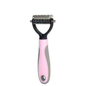 Pet Grooming Tool 2 Sided Undercoat Rake Dogs - Safe Dematting Comb Pet Brush (Color: pink)