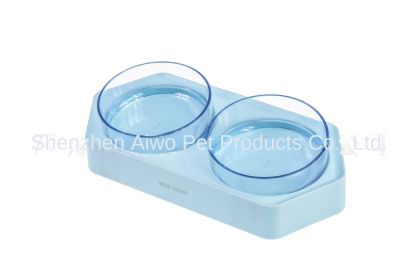 Hexagonal double bowl automatic pet bowl feeder cat water dispenser (Specifications: Hexagonal Double Bowl - Blue)