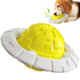 Dog Toy Sound Molar Decompression Training Interactive Flying Saucer Toothbrush (Color: yellow)