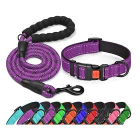 No Pull Dog Harness; Adjustable Nylon Dog Vest & Leashes (Color: Purple, size: L)