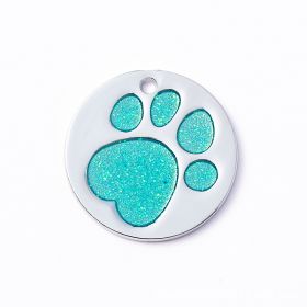 Personalized Dog Tags; Engraved Footprints Cat Tags; Anti-lost Round Pet ID Tags (Color: Viridity, size: one-size)