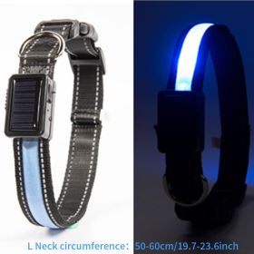 Solar And USB Rechargeable Light Up Pet Collar  For Night Walking (Color: Blue, size: L)