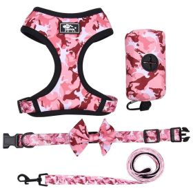 4Pcs Set Reflective No Pull Dog Collar Leash With Poop Bag For Small Medium Dog (Color: pink, size: XL)