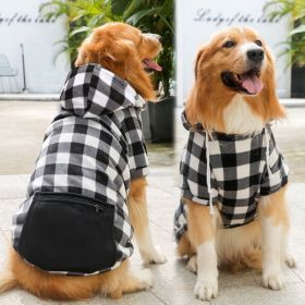 Plaid Dog Hoodie Pet Clothes Sweaters with Hat and Pocket  Plaid S-M (colour: Zipper pocket coat black and white, size: 5XL (chest circumference 92, back length 70cm))