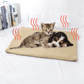 Self Heating Pet Mat; Non-Electric Pet Warming Pad; Self Warming ; Extra Warm (Color: Khaki, size: 60*45cm/23.6*17.7in)