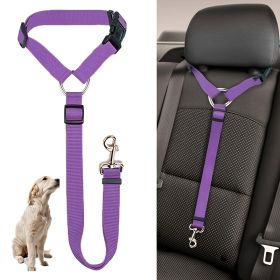 Solid Color 2 In 1 Pet Car Seat Belt Nylon Lead Leash Backseat Safety Belt (Color: Blue)