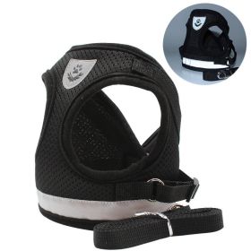 dog Harnesses and dog leash set; Pet Chest Strap Vest Dog Towing Rope (Specification (L * W): S, colour: black)