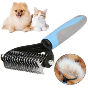 Grooming Brush For Pet Deshedding Tool Combo Fur Remover 2-Side Dematting Tool (Color: Blue)