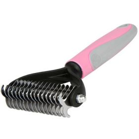 Grooming Brush For Pet Deshedding Tool Combo Fur Remover 2-Side Dematting Tool (Color: pink)