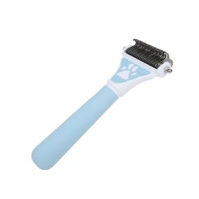 Dog Brush Pet Hair Remover Double Sided Open Knot Comb Dog De matting (Color: Blue)