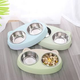 Dog Bowls Double Dog Water And Food Bowls Stainless Steel With Non-Slip Resin (Color: Green)