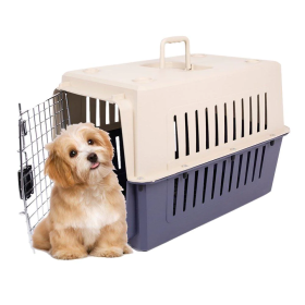 Plastic Dog Carrier Cage Portable Pet Box Airline Approved, Medium, Blue/Red (SKU: KM0078)