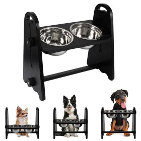 Elevated Dog Bowls for Medium Large Dogs, Adjustable Heights Raised Feeder Bowl (Color: black)